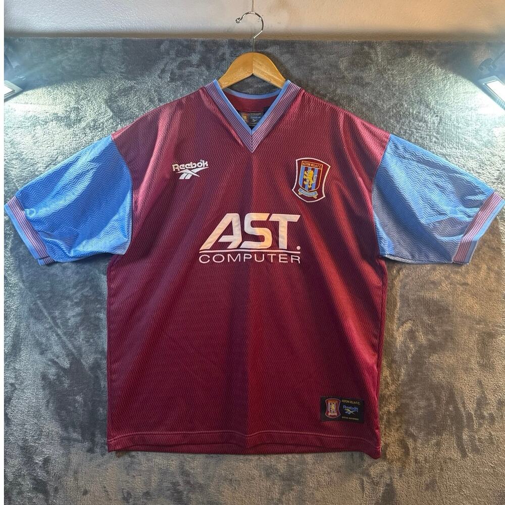 VTG 1997/98 Reebok Aston Villa 1997-98 home soccer jersey Large Claret/Blue RARE